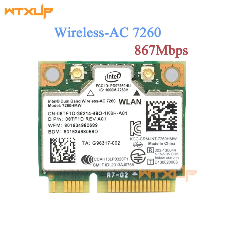 WTXUP для Intel 7260 7260AC 7260HMW 2,4 и 5G 867M Bluetooth 4,0 Mini PCIe WiFi беспроводная сетевая карта