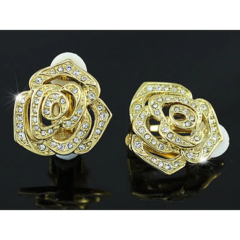 Серьги гвоздики с павлиньими звездами и розовыми зажимами золотого цвета