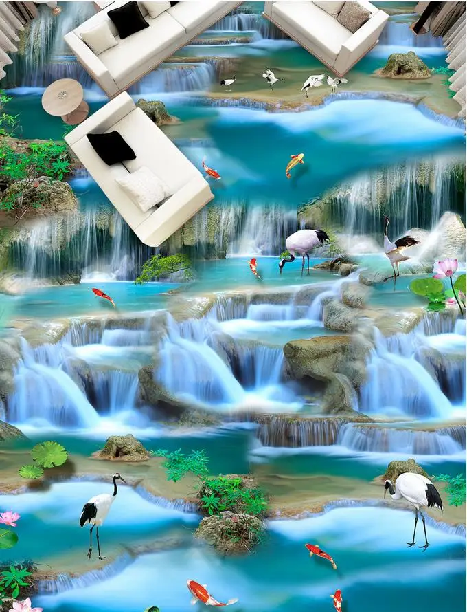 3D обои водопад объемная живопись пол стереоскопический эффект ПВХ