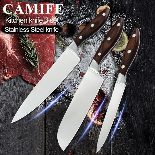 A.3 pcs set CN Нержавеющая сталь Ножи Кухня шеф-повара Ножи поставки инструменты высокого углеродный острый Gyutou Nakiri сантоку ножи кухонные принадлежности - Цвет: A.3 pcs set