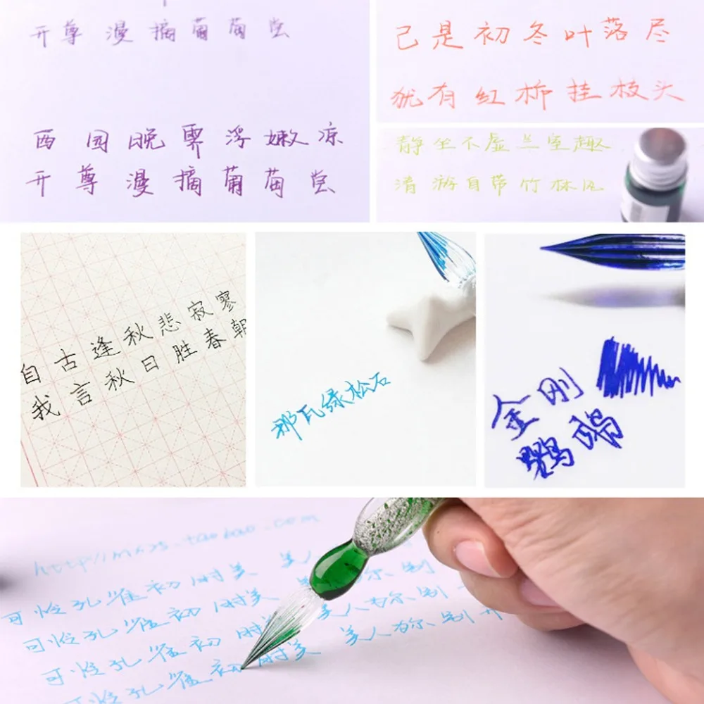 Crystal Glass Dip Pen Set Non-carbon Ink Fountain Signature Pen Writing Tools