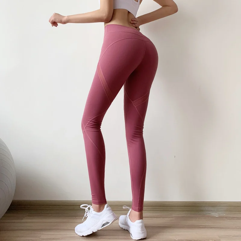 Красный Oyoo сетчатые спортивные Леггинсы для женщин, зеленые спортивные Леггинсы для йоги, тренировочные штаны для спортзала, женская спортивная одежда со средней посадкой - Цвет: Красный