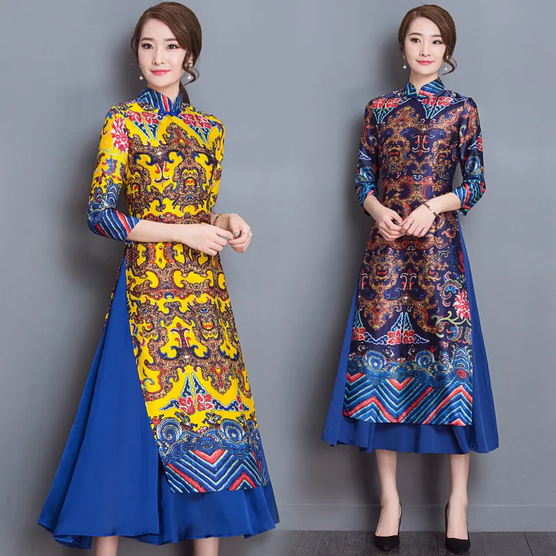 

Ao Dai Japanese Japanese Direct Selling Cotton Women Ao Dai Yukata 2019 New Winter High-end Vietnam Aodai Cheongsam Dress