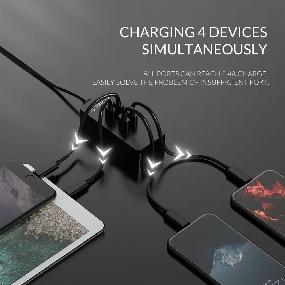 Смарт зарядное устройство ORICO Mini 4 порта USB 5V2.4A * макс. выход 20 Вт настольное для