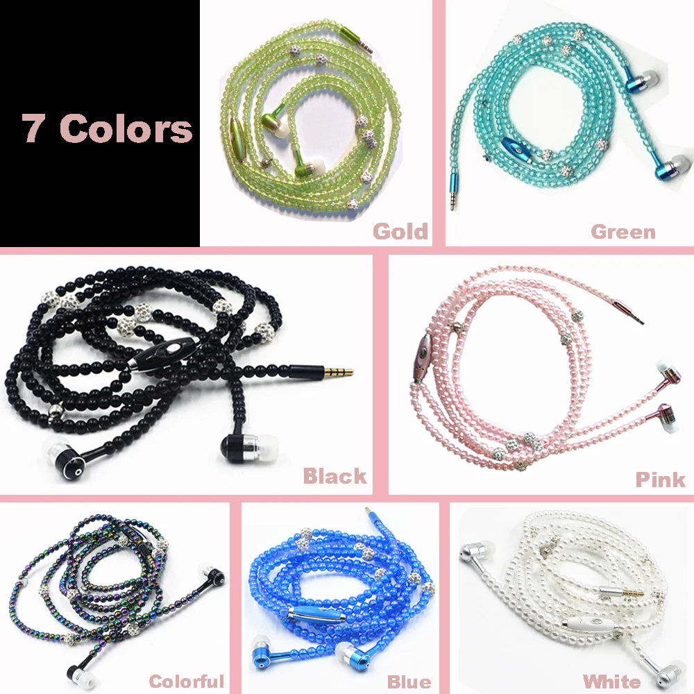 Sovawin Women Earphones Luxurious Headphone Bling Pearl Necklace Earbuds for Girls Girlfriend MP3 Mp4 Mobile Earphone | Электроника