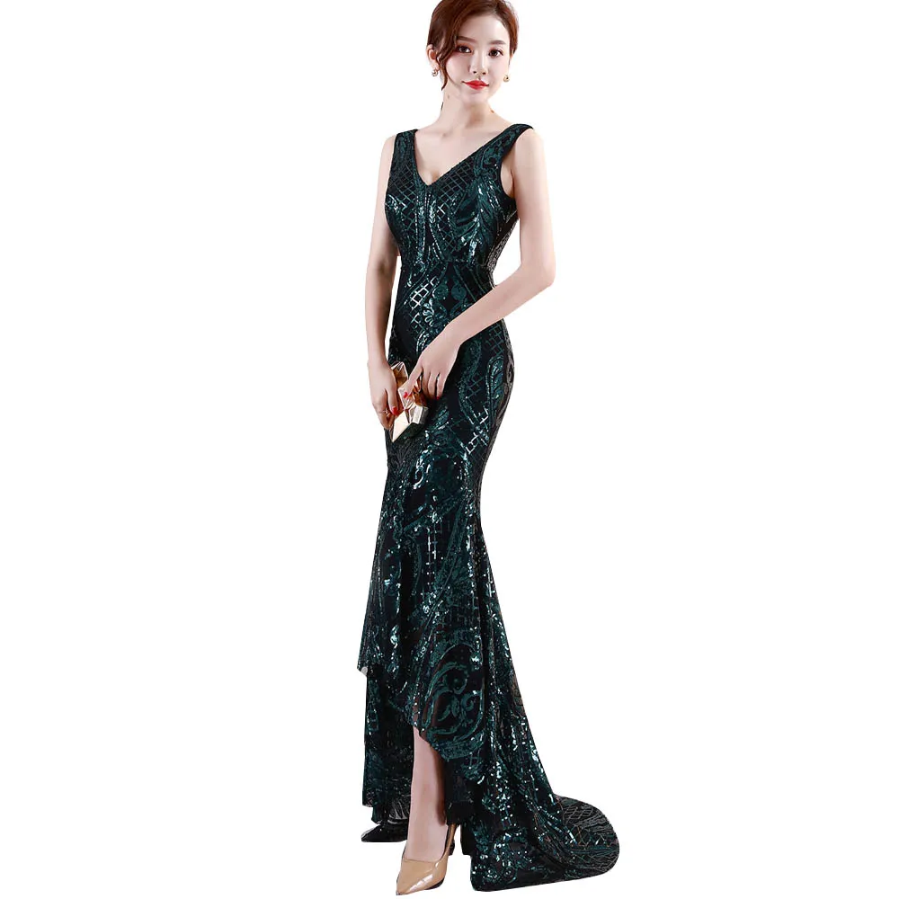 Знаменитостей Роскошные элегантные золотые сетки расшитое блестками длинное