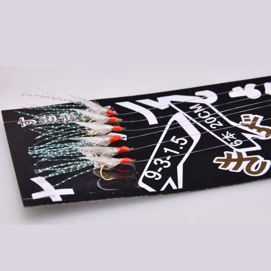 JYJ 1 bag hook size 9 leurre sabiki rigs for Mackerel Feathers real fish skin sea water fishing string | Спорт и развлечения
