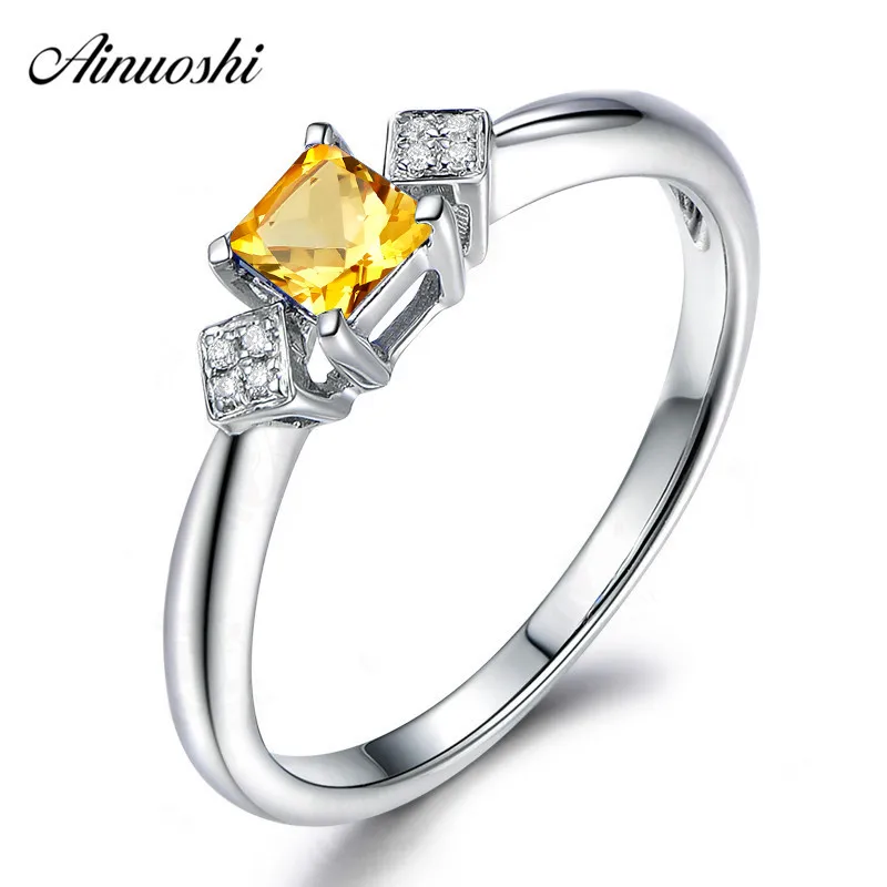 AINUOSHI натуральный цитрин квадратное кольцо 0.6ct принцесса драгоценный камень с огранкой кольцо из стерлингового серебра 925 обручальные ювелирные изделия Женское кольцо
