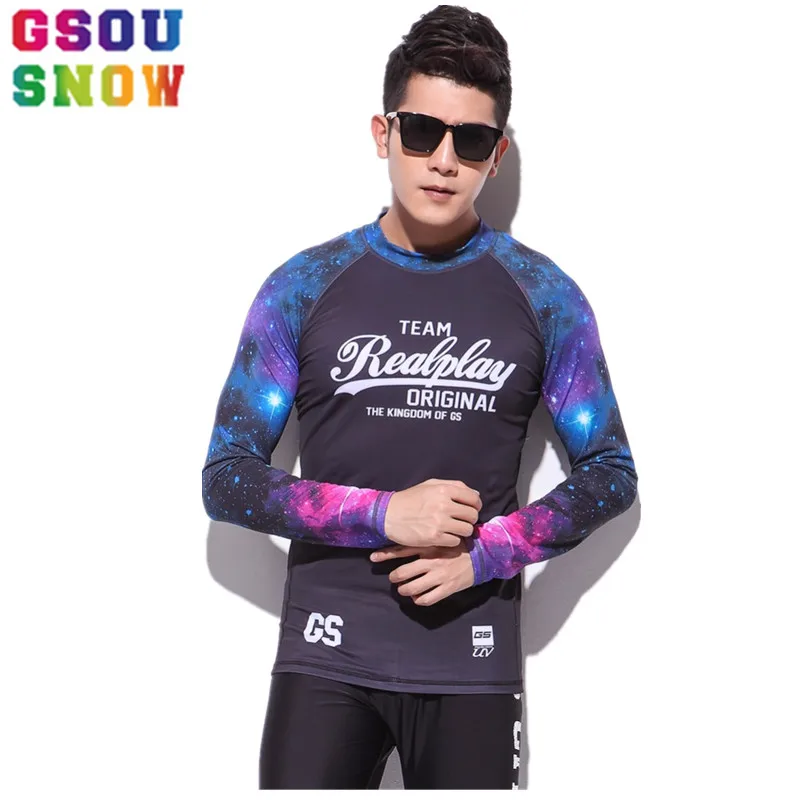 Gsou Snow Brand Surf Рашгард топы Мужские пляжные плавательные рубашки с длинным рукавом