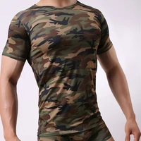 sexy mens undershirt milk silky printed camouflage short sleeved leotard jumpsuit wrestling undershirt pajamas underwear