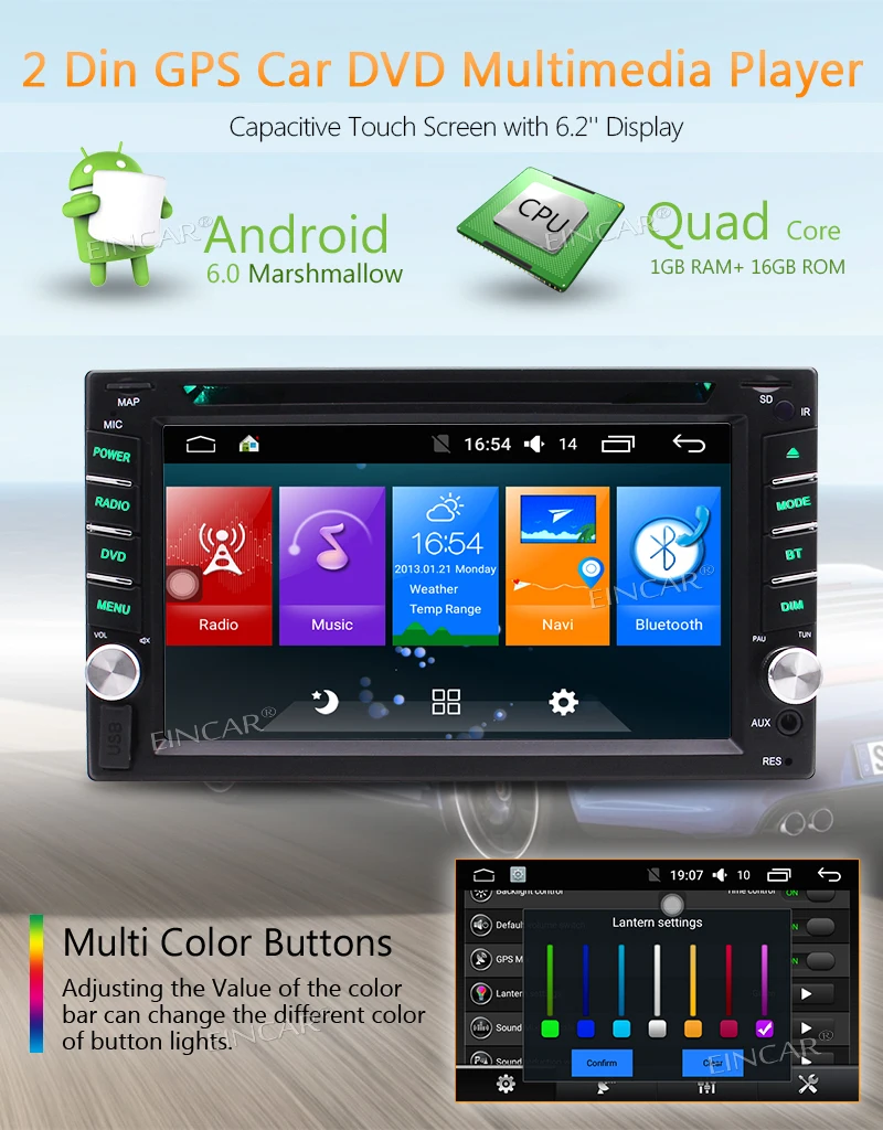 Hands-Free Call External Mic Remote Control Bulit-In USB/SD/AUX Eincar 6.2 Inch Touch Screen Car Stereo Android 6.0 Quad Core | Автомобили