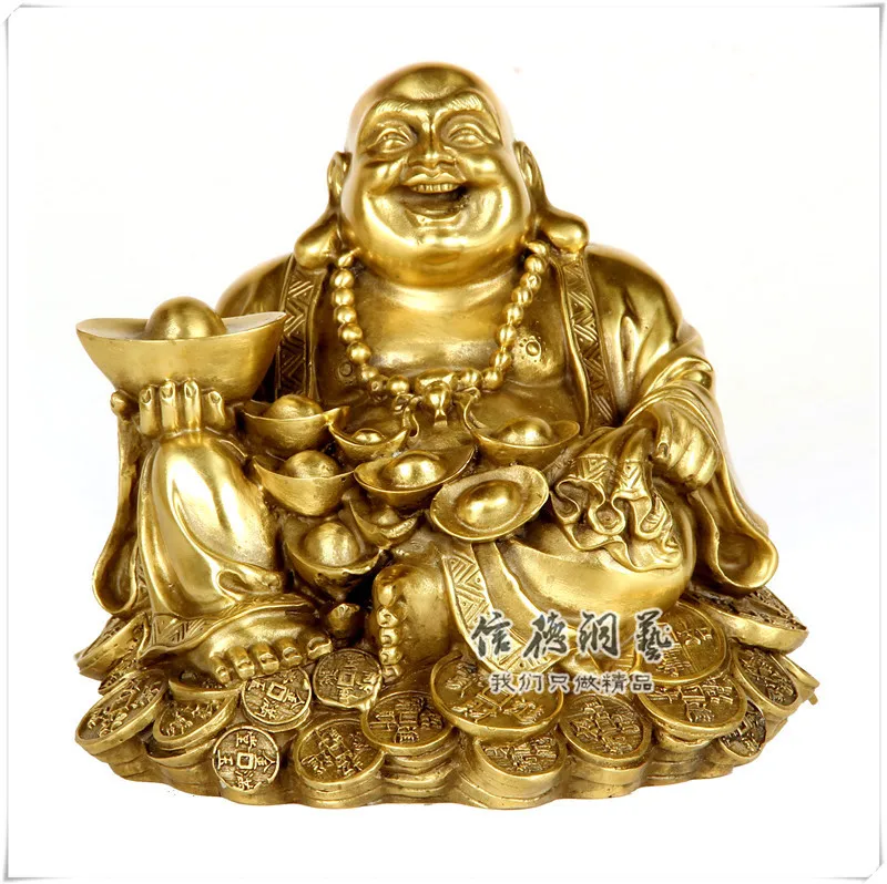 

Chinese Religious Exquisite Tibetan Buddhism Handwork Copper Engraved Maitreya Buddha Statue