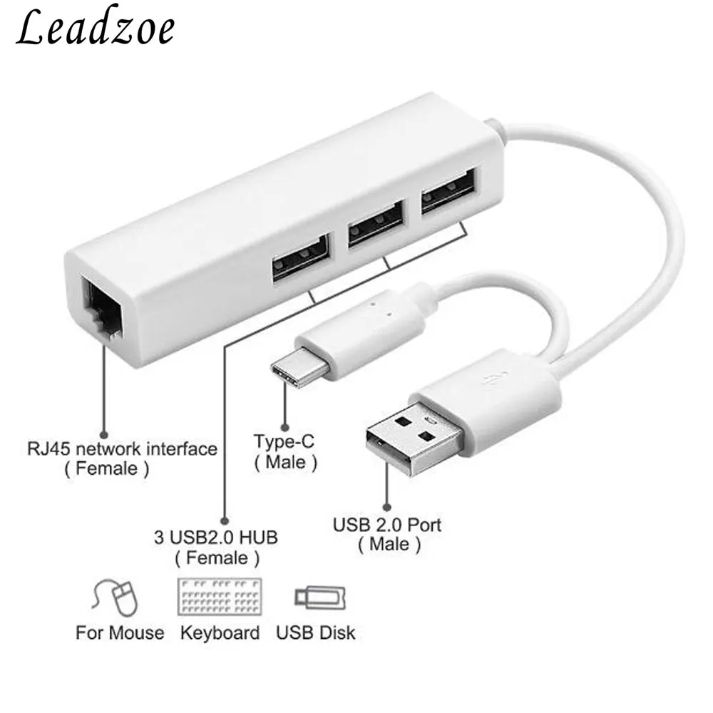 Usb-концентратор usb-разветвитель Leadzoe с 3 портами USB 2 0 и 1 сетевым адаптером Ethernet