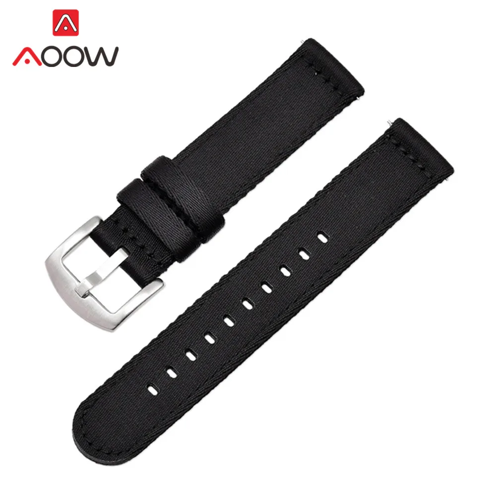 Black S Нейлоновый ремешок 18 мм 20 мм 22 мм 24 мм для samsung Galaxy Watch Active2 40 мм 44 мм gear S2 Active2 huawei холст ремешок для часов браслет - Цвет ремешка: Black S
