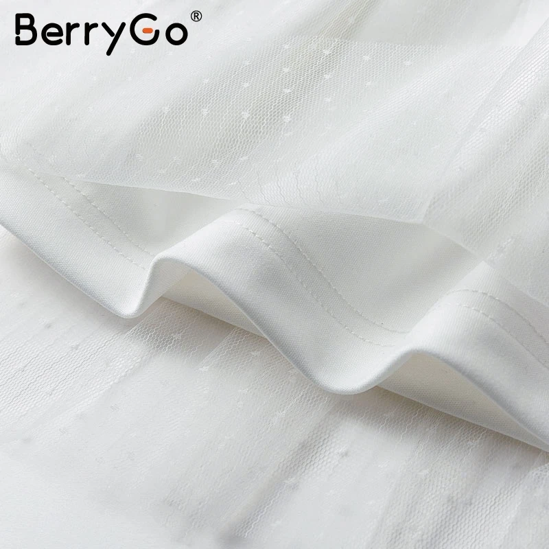 BerryGo женские платья, сексуальное Сетчатое платье в горошек с кисточками, летнее облегающее мини-платье с v-образным вырезом и длинным рукавом, элегантное праздничное платье