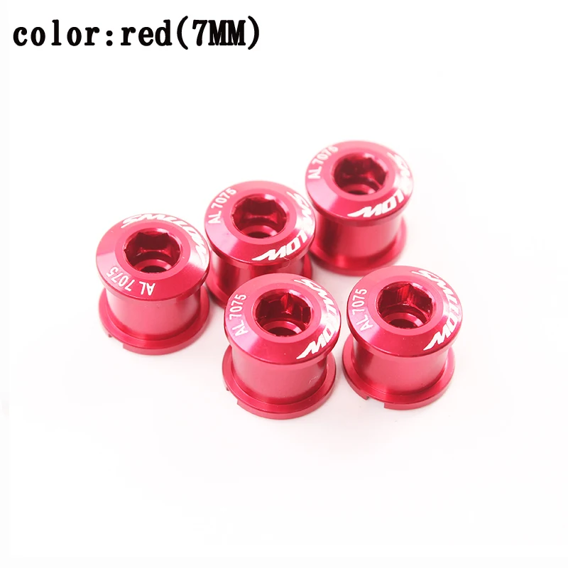 5pcs red(7MM) 5 шт., винты для велосипедной цепи MTB, велосипедный велосипед M8, болты из сплава, одинарные/двойные зубные пластины, шурупы для ногтей, супер светильник, шатун, винт - Цвет: 5pcs red(7MM)