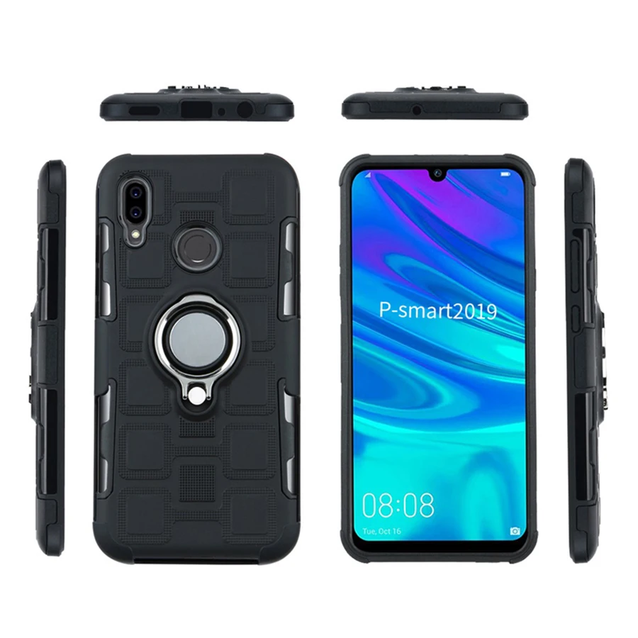 Cover For Huawei P Smart Plus 2019 Silicone Shockproof Phone Case Armor Back Ring Stand Hard |