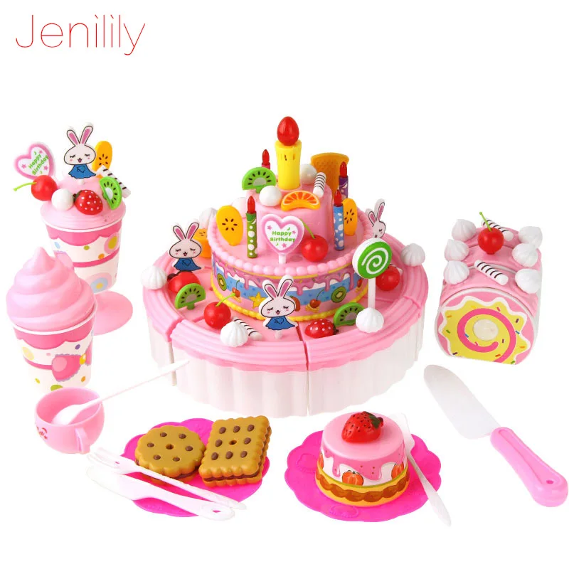 Jenilily Кухня Игрушки для девочек ролевые игры разрезание торта ко дню рождения игрушка для детского кухонного набора для детей игровой домик игрушки cocina de jugu - Цвет: 103pcs-Pink