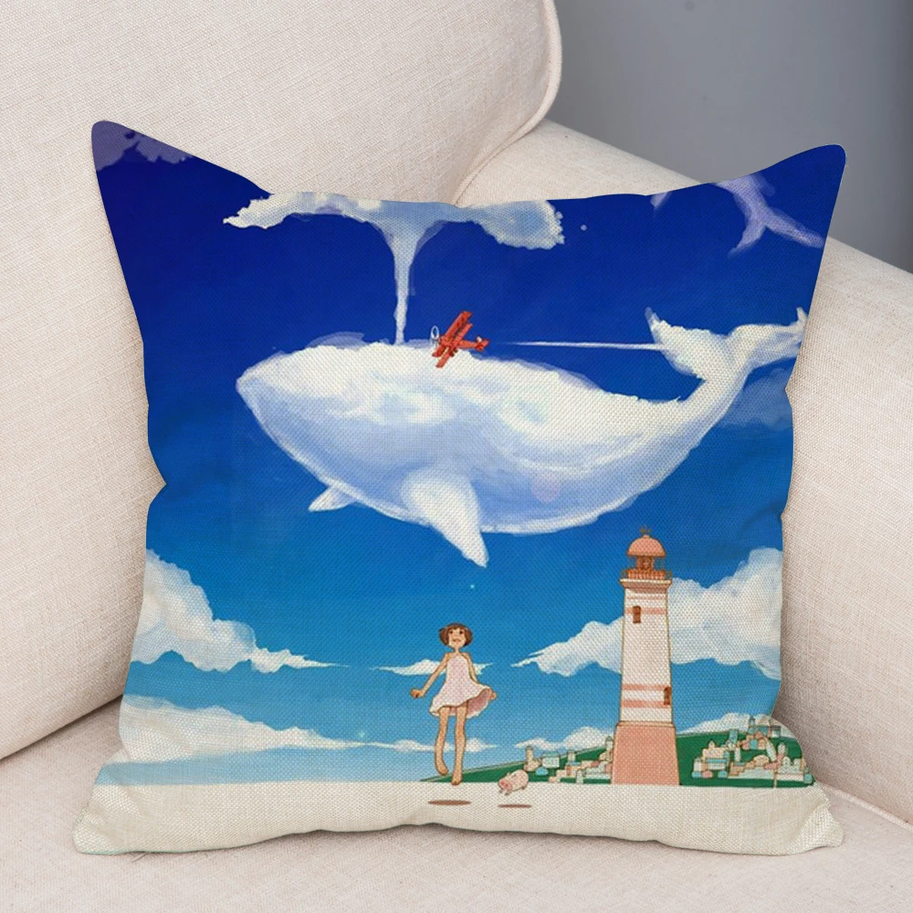 Cartoon Colorful Flying Whale Cushion Cover Linen Pillows Covers 45*45cm Throw Pillow Case Car Home Decor Animal Pillowcase | Дом и сад