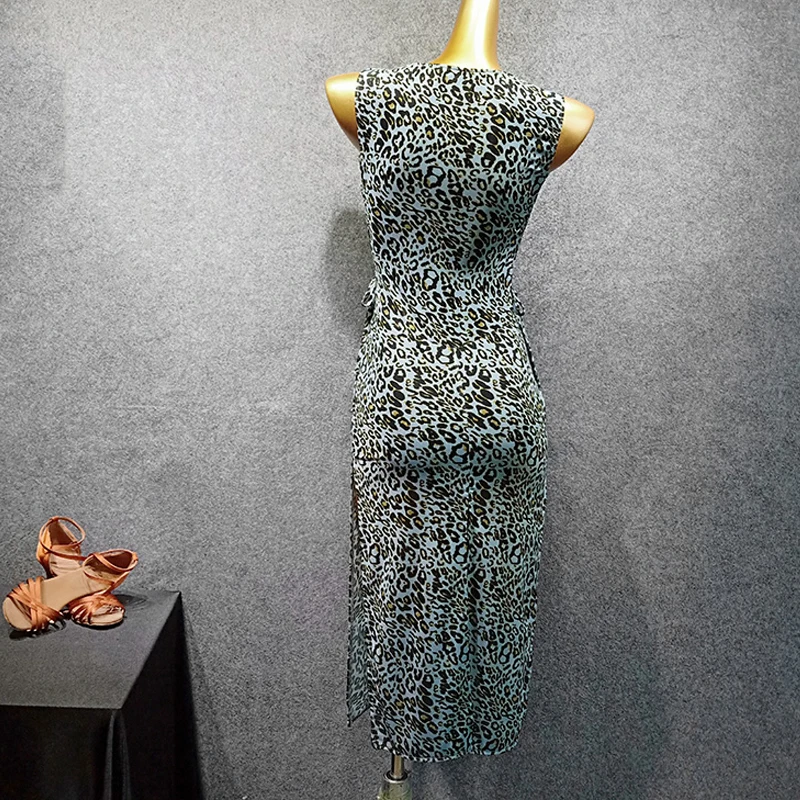 Женское платье для латиноамериканских танцев зеленое леопардовых летнее без