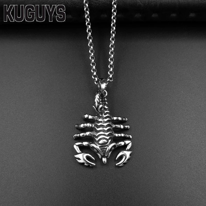 KUGUYS Rock Animal Scorpion Pendant Necklace Men's 316L Steel Jewelry Black Silver Colors Motorcycle Gangs Amulet Pendants Chain |