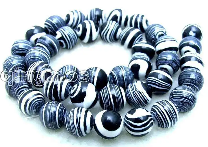 Очаровательно! Большой 10 мм черный круглый зебра полоса камень бусины пряди 15 &quot