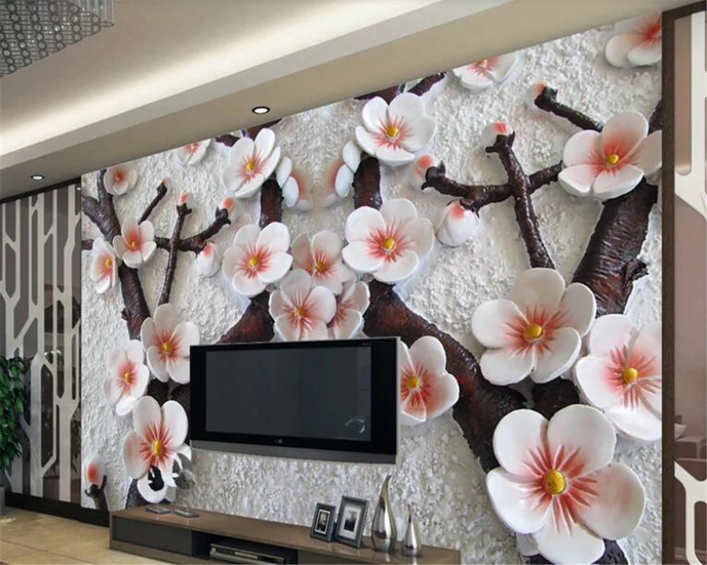 beibehang wallpaper for walls 3 dCustom floral embossed three-dimensional plum mural living room wall papel de parede | Обустройство