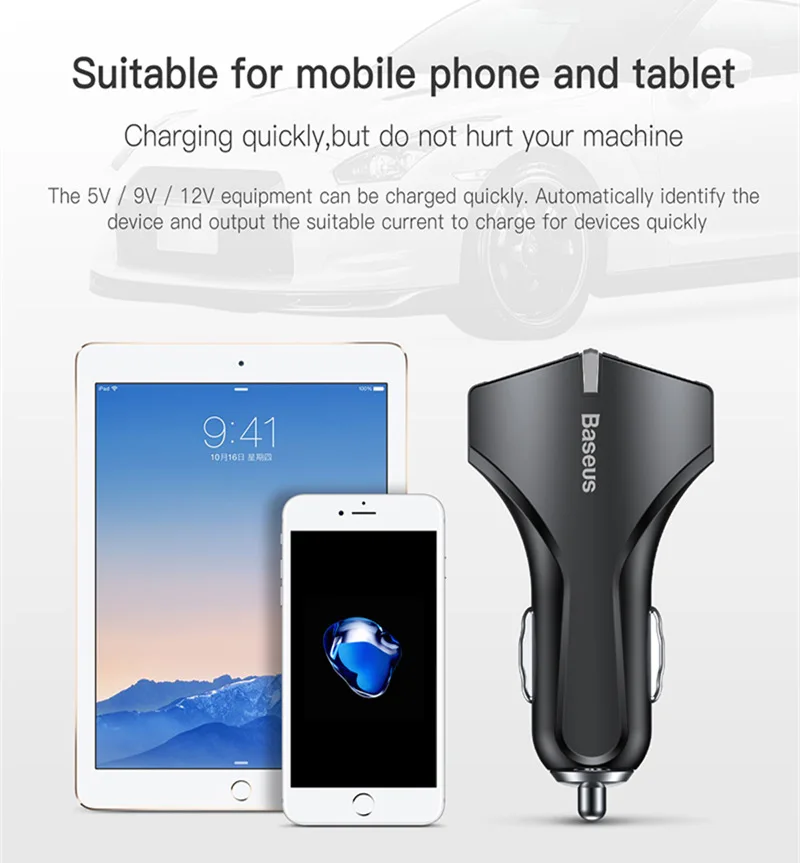 Baseus Quick Charge 3,0 Автомобильное зарядное устройство 5V3A QC3.0 турбо быстрая зарядка автомобильное зарядное устройство двойной USB Автомобильное зарядное устройство для мобильного телефона для iPhone7 X