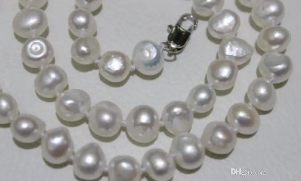

New 10-12mm white baroque freshwater cultured pearl Necklace 18"
