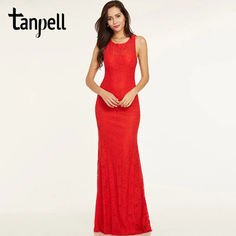 Женское вечернее платье Tanpell кружевное длиной до пола без рукавов с