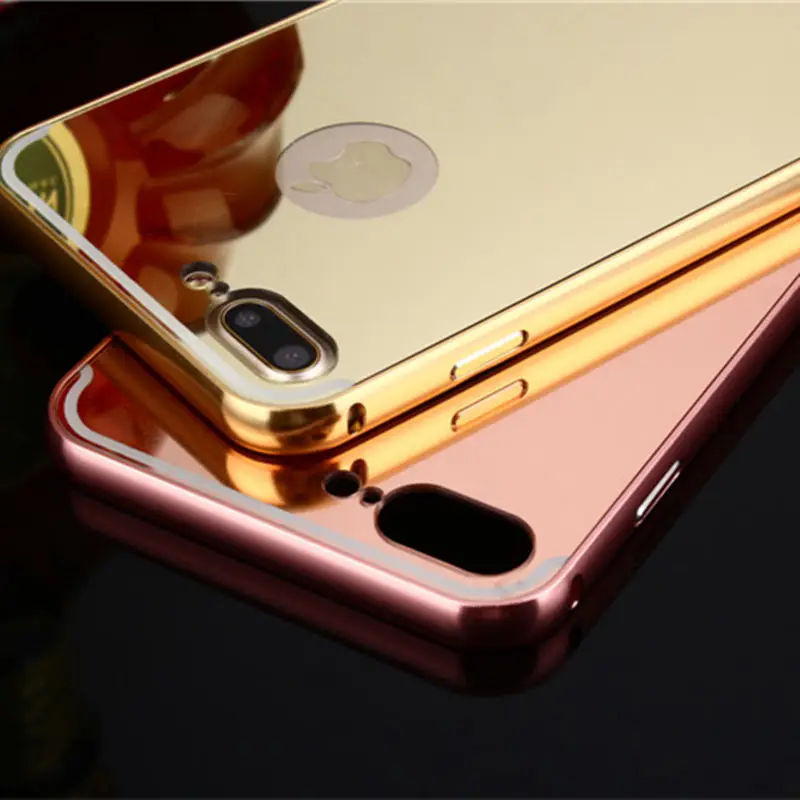 Luxury Coque Aluminum Metal Frame Case For iphone On 4 4S 5 5S SE 6 6S 7 Plus X 10 Para With Plating Mirror Acrylic Back Cover |