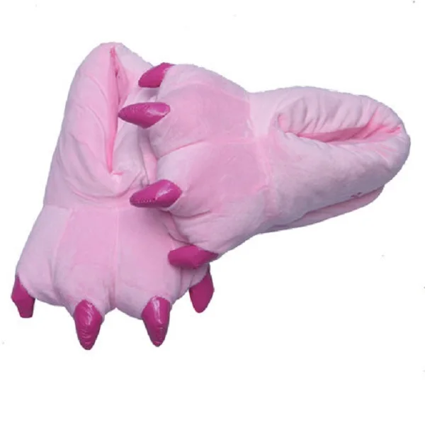 pink Мужские и женские тапочки; домашние пушистые зимние плюшевые тапочки; детские домашние тапочки в виде лап животных; женские Вьетнамки; zapatos mujer - Цвет: pink