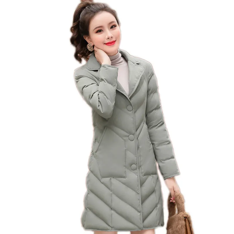

Winter women outerwear 2018 fashion new mid-long slim female cotton jacket single-breasted Thin Large size ladies parkas cw475