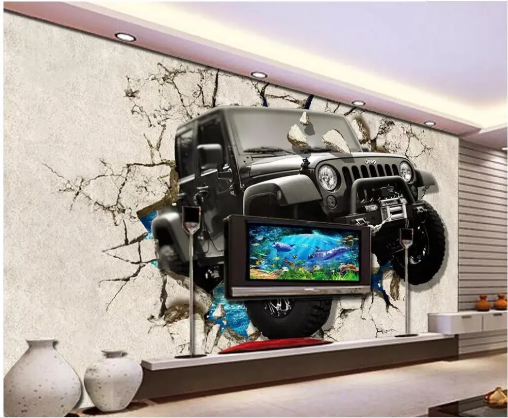 3d фотообои на заказ Настенные обои с изображением разбивания стены из дороги