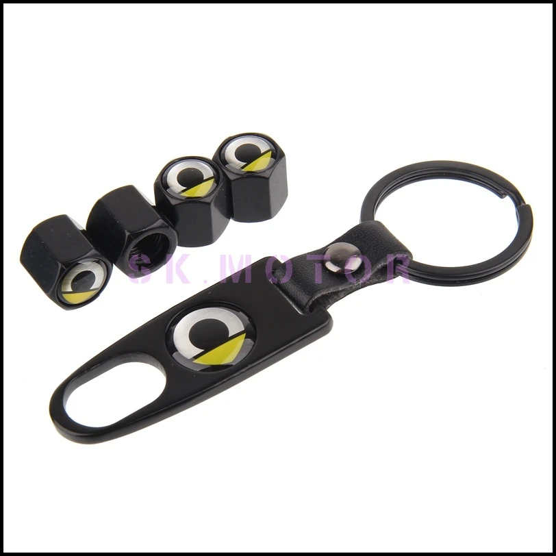 Free Shipping 1set Car Air caps + wrench key chain Black Metal Wheel Tyre tire valves car For Smart|valve flange|valve faucetvalve handle |