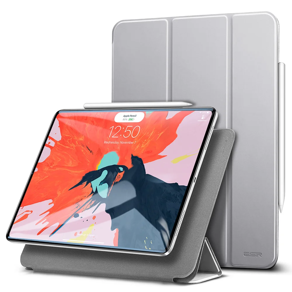 Gray Магнитный смарт-чехол ESR для iPad Pro 12,9, чехол с тройной подставкой, Магнитный чехол с функцией автоматического сна/пробуждения, прорезиненное покрытие для iPad Pro12.9 - Цвет: Gray