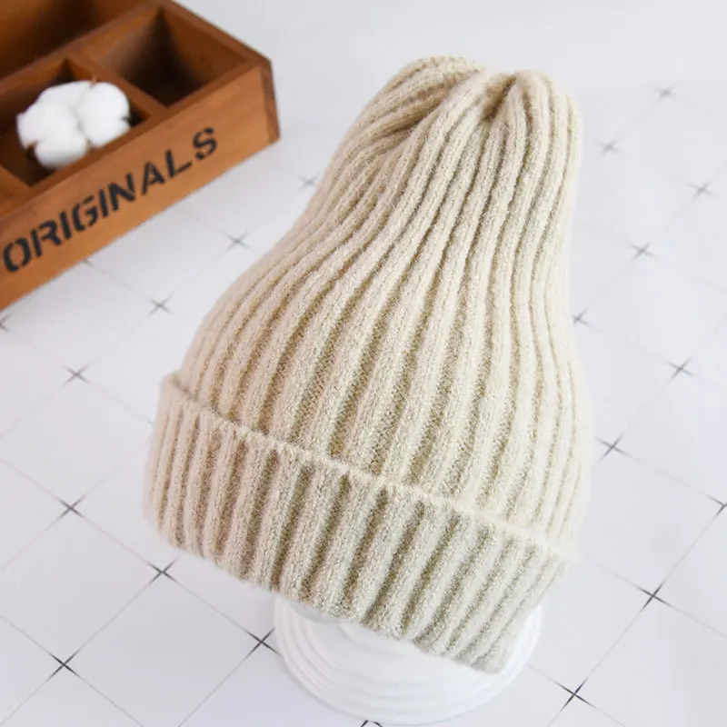 Beige Вязаный для новорожденных шляпа для маленьких девочек и мальчиков, милые зимние шапки для девочек, теплые толстые шапки, Детские шапочки, шапка для детей 1-8 лет GH681 - Цвет: Beige