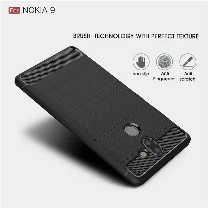 Высокое качество Мягкий силиконовый чехол для Nokia 9 Slim Armor углеродного волокна