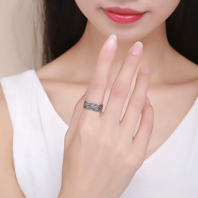 Винтаж Ретро Серебряный цвет широкие три косички Веревка Цепи Открытые Кольца