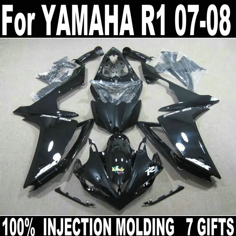 

Hot sale fairings for Yamaha injection molding YZF R1 07 08 glossy black fairings set YZFR1 2007 2008 BD33