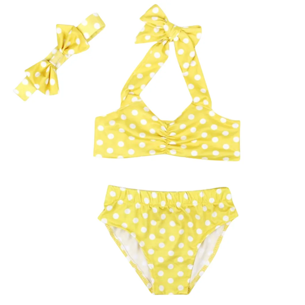 3 шт. желтый горошек ребенок купальник бикини Купальники высокой талией
