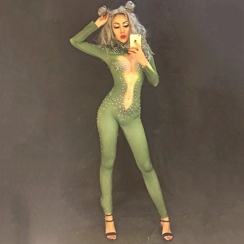 Sexy Bodysuit Sparkling Crystals Stones Jumpsuit for Singer Christmas Celebrate Nightclub Performance Stage Costume DNV10842 |