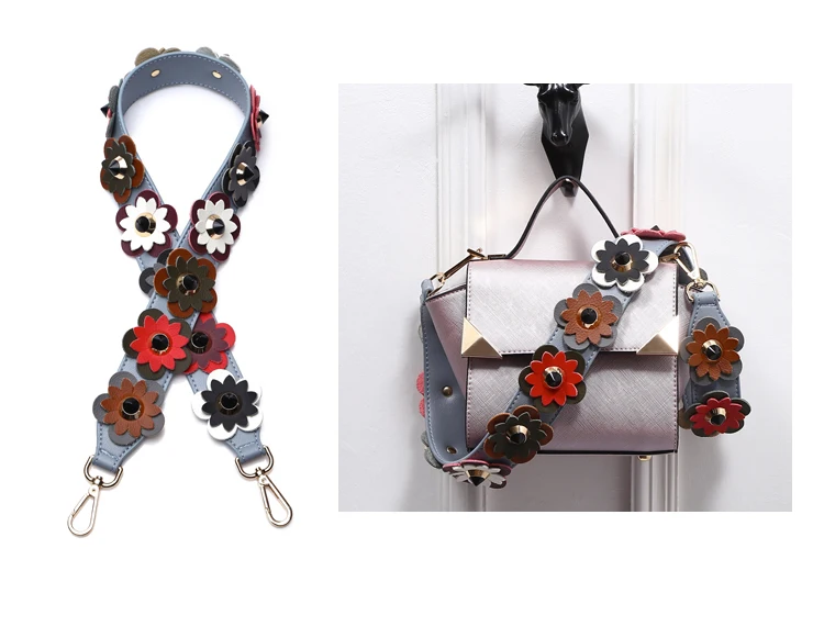 Женский кожаный ремень с волнистыми вставками Сменный из спилка цветком и