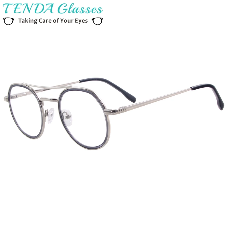 

Men Women Round Vintage Eyeglasses Metal Full Rim Double Bridge Spectacles with Spring Hinge For Prescription Lenses