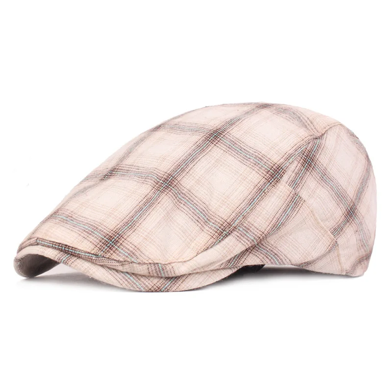 Fashion Summer Sun Hats For Men Women Casual Plaid Cotton Beret Caps Gorras Planas Boinas Check Flat Cap Adjustable Male Berets