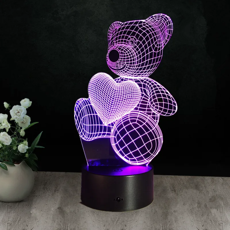 Подарок на день Святого Валентина 3D лампа светодиодная ночник 7 видов цветов