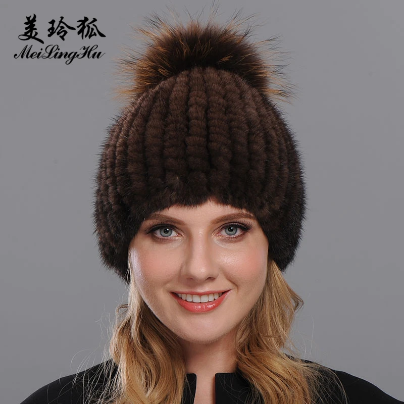 Женская шапка из натурального меха норки зимние вязаные шапки ручной работы