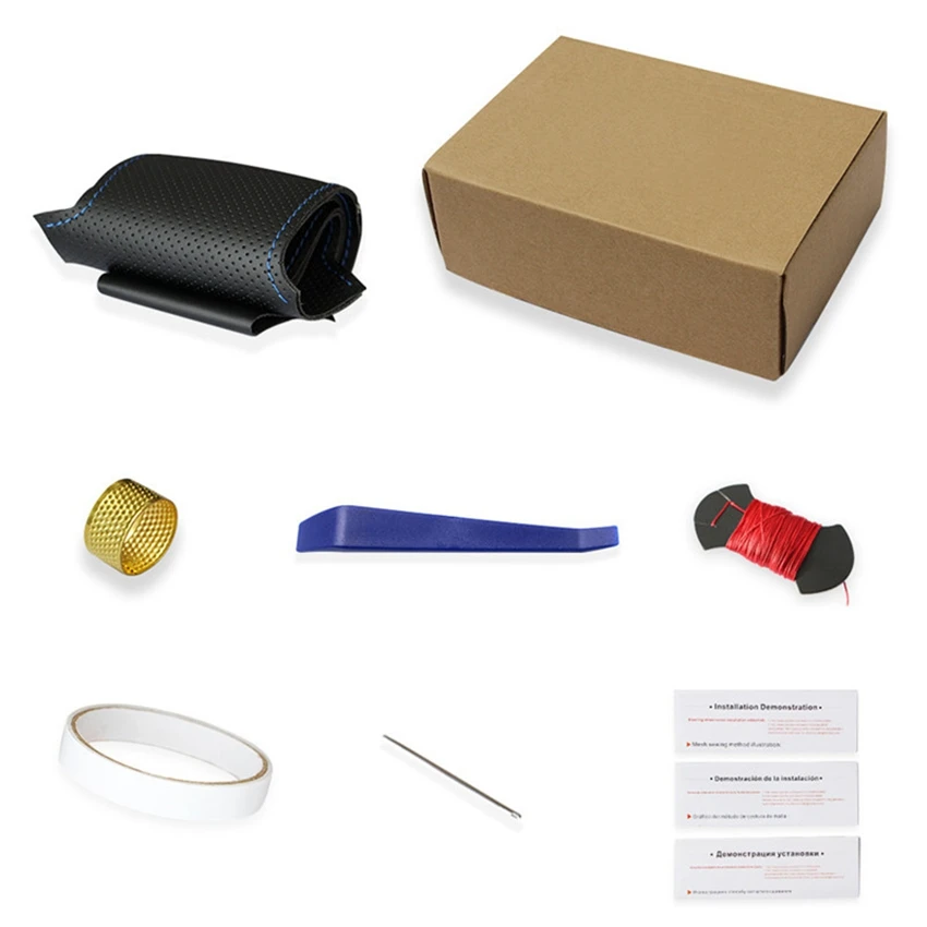 GKMHiR DIY чехол на руль черный из натуральной кожи рулевого колеса автомобиля для