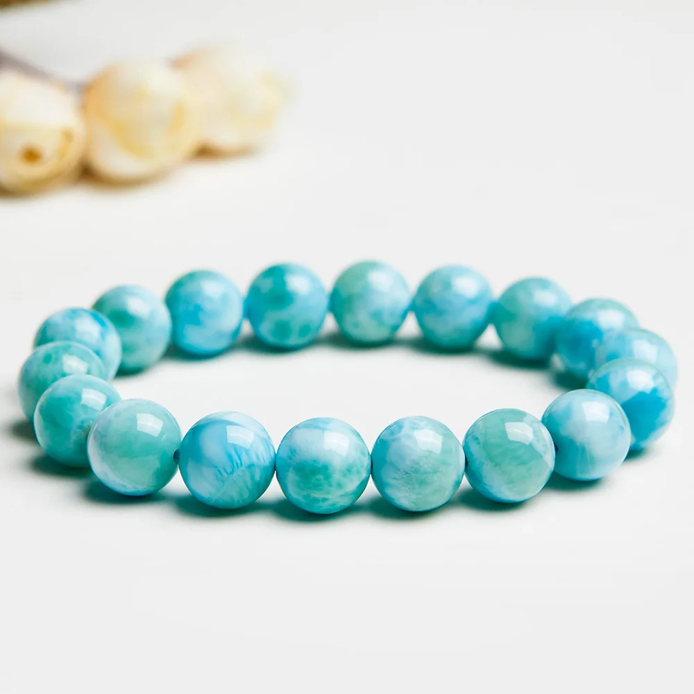 11mm Natural Larimar Blue Beads Bracelet From Dominica Gemstone Healing Stretch Water Pattern AAAAAA | Украшения и аксессуары