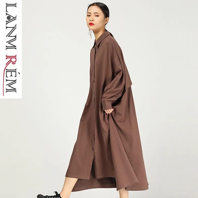 LANMREM 2019 Новая мода Лоскутные нестандартные Большие размеры однобортное платье